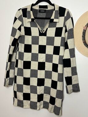 Cider Black & Cream Checker Knit Polo Dress